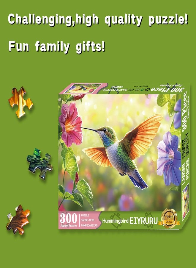 EIYRURU 300 Pieces Puzzle for Adults,Hummingbird and Flowers Large Pieces Jigsaw Puzzle for Kids Adults Seniors,Recycled Paper,Glossy & Sturdy Pieces,Challenging Puzzle & Perfect Family Game (20.5 x 15 in) - Image 2